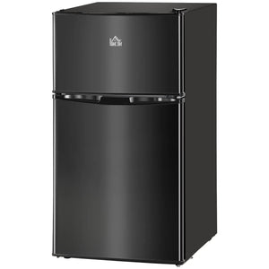 HOMCOM 3.2 Cu.Ft Mini Fridge with Freezer, Double Door Compact Refrigerator with Adjustable Thermostat, Shelf and Reversible Door for Bedroom, Dorm, Home Office, Energy Efficient, Black