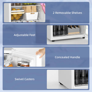 HOMCOM 4.5 Cu.Ft Mini Fridge, Single Door Refrigerator with Freezer, Wheels, Adjustable Thermostat, Reversible Door, White