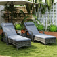Outsunny Patio Wicker Chaise Lounge Chair Set of 2 with Table, Adjustable Backrest, Wheels, Cushion & Headrest, Gray