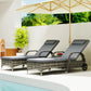 Outsunny Patio Wicker Chaise Lounge Chair Set of 2 with Table, Adjustable Backrest, Wheels, Cushion & Headrest, Gray