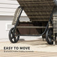 Outsunny Patio Wicker Chaise Lounge Chair Set of 2 with Table, Adjustable Backrest, Wheels, Cushion & Headrest, Gray