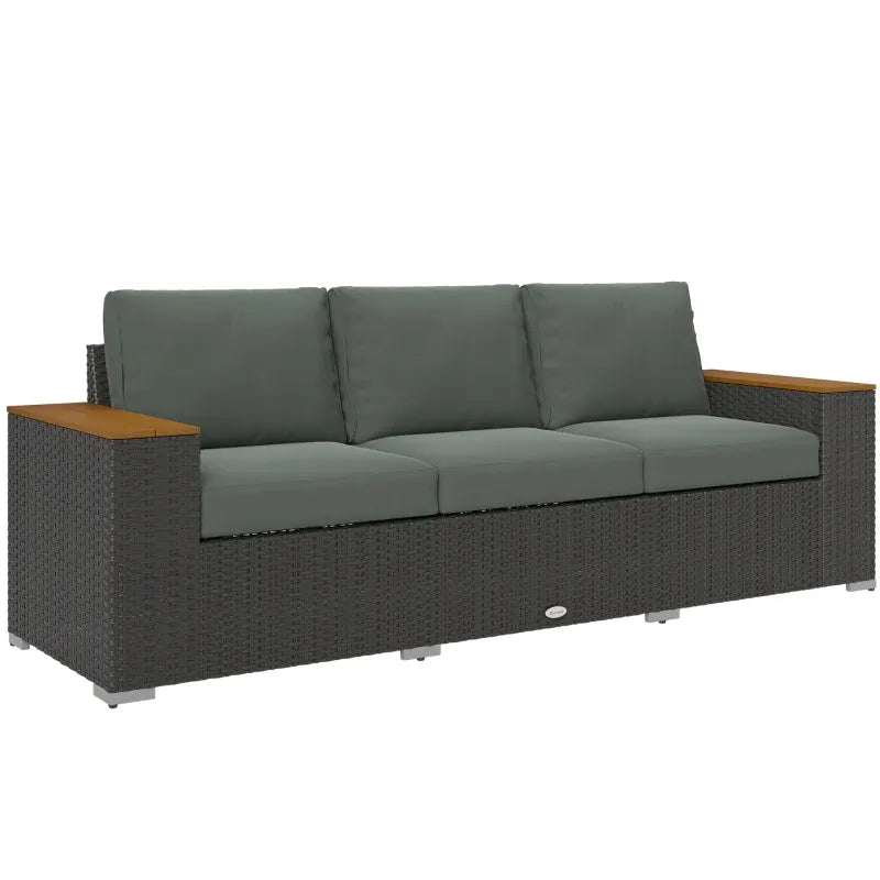 Outsunny 3-Seat Outdoor Patio Sofa with Cushions, PE Rattan Wicker Sofa with Wide Armrests, Outdoor Wicker Couch, Dark Gray