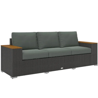 Outsunny 3-Seat Outdoor Patio Sofa with Cushions, PE Rattan Wicker Sofa with Wide Armrests, Outdoor Wicker Couch, Dark Gray