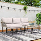 Outsunny 5-Piece Rattan Patio Furniture Set with Sofa, Chaise Lounge, Coffee Table, Footstools, Cushions, Cream White