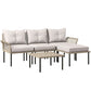 Outsunny 5-Piece Rattan Patio Furniture Set with Sofa, Chaise Lounge, Coffee Table, Footstools, Cushions, Cream White
