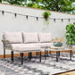 Outsunny 5-Piece Rattan Patio Furniture Set with Sofa, Chaise Lounge, Coffee Table, Footstools, Cushions, Cream White