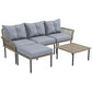 Outsunny 5-Piece Rattan Patio Furniture Set with Sofa, Chaise Lounge, Coffee Table, Footstools, Cushions, Light Gray