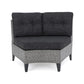 Outdoor 8 Seater Sofa, Modular Half-Circle Design, Polyethylene Rattan, Water-Resistant Cushions, 106" x 35" x 28", Black+Gray