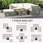 Outsunny 7 Pieces Outdoor Patio Furniture Set, PE Rattan Wicker Sectional Sofa Set with Cushions, Coffee Table, White