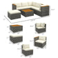 Outsunny 7 Pieces Outdoor Patio Furniture Set, PE Rattan Wicker Sectional Sofa Set with Cushions, Coffee Table, White