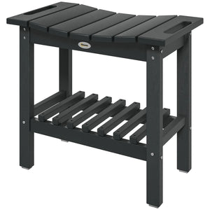 Outsunny HDPE Shower Bench, Waterproof Shower Stool with Handle, Storage Shelf, Non-Slip Pads for Indoor Outdoor, Black