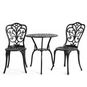 3-Piece Outdoor Patio Bistro Set with Decorative Floral Design, Rust-Resistant Cast Aluminum, Easy Assembly, Ideal for Balconies, Porches, Black