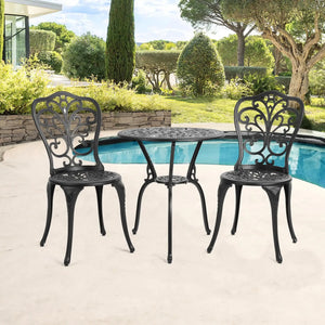3-Piece Outdoor Patio Bistro Set with Decorative Floral Design, Rust-Resistant Cast Aluminum, Easy Assembly, Ideal for Balconies, Porches, Black