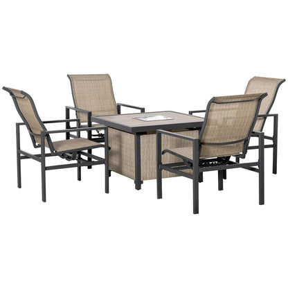 Outsunny 5 Piece Garden Patio Dining Set, Dinner Table with Built-in Ice Bucket Insert, 4 Rocking Chairs, Beige