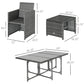 Outsunny 11 Pieces Outdoor Dining Set for 10, Space Saving Wicker Chairs and Glass Table with Cushions and Ottomans, Rattan Conversation Patio Furniture Set for Garden Backyard Deck, Dark Gray