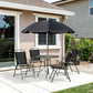 Outsunny 6 Piece Patio Dining Set for 4 with Umbrella, Outdoor Table and Chairs with 4 Folding Dining Chairs & Round Glass Table for Garden, Backyard and Poolside, Black