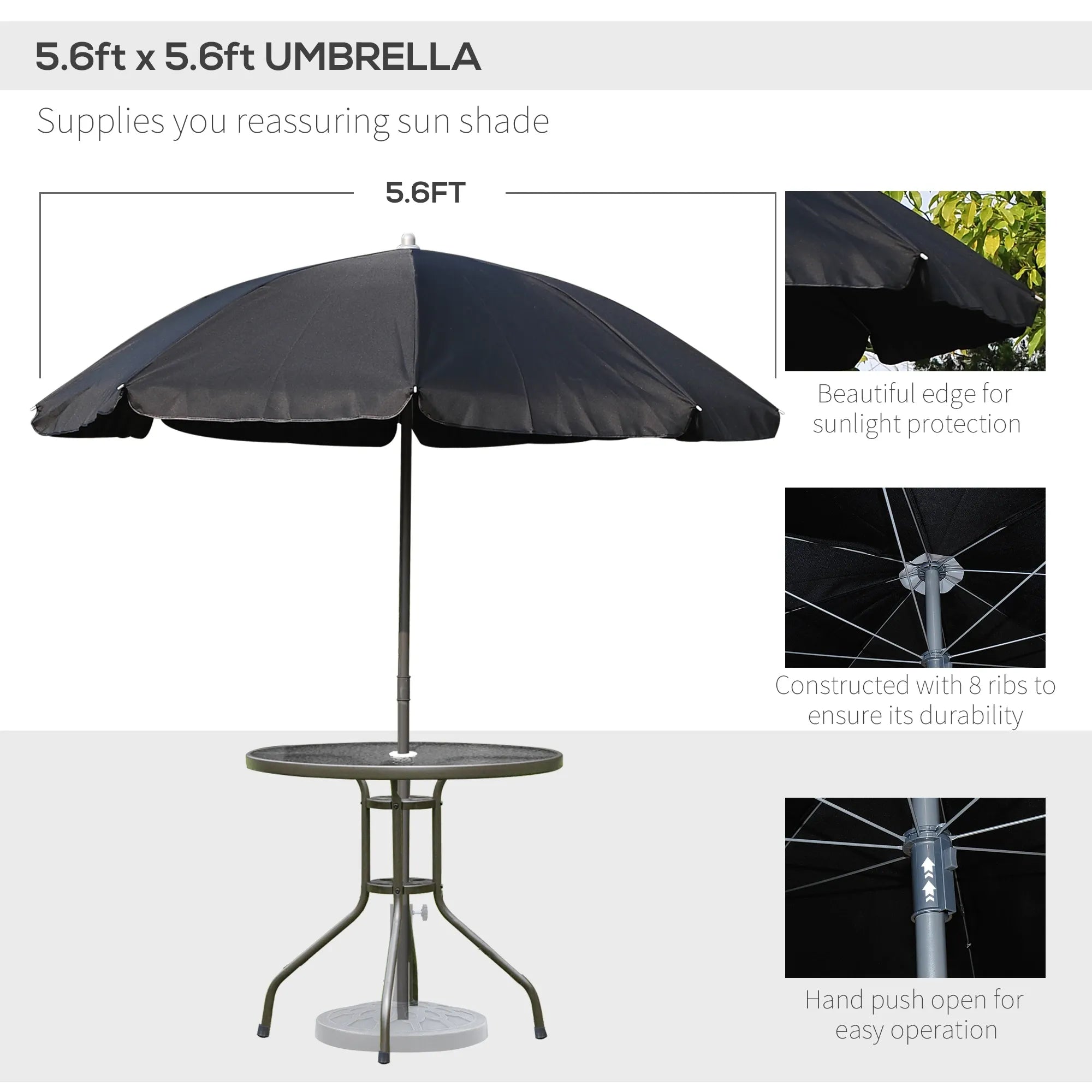 black patio dining set with umbrella Outsunny 6 Piece Patio Dining Set for 4 with Umbrella, Outdoor Table a
