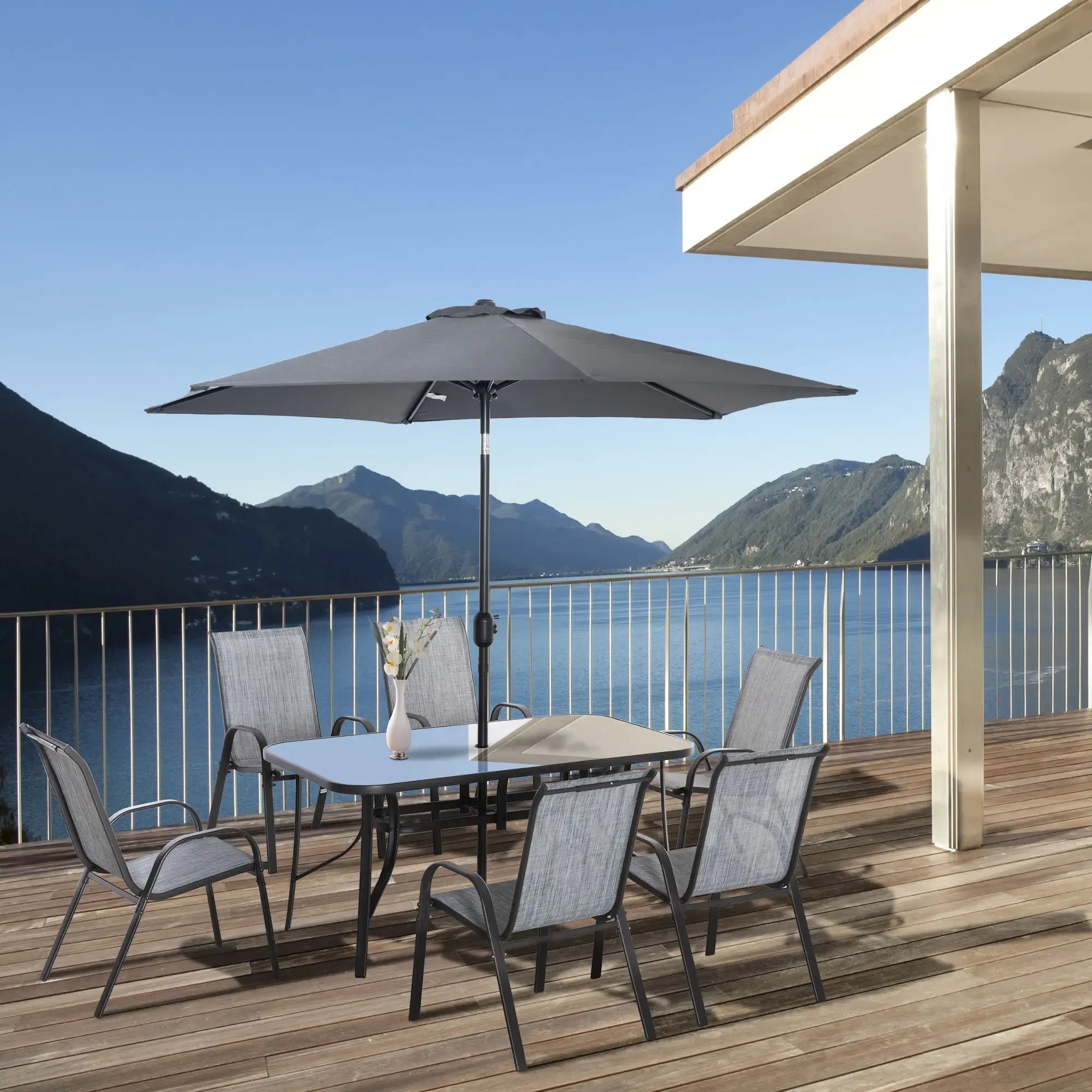 aosom patio umbrella Outsunny 8 Pieces Patio Furniture Set with 9Ft Patio Umbrella, Outdoor