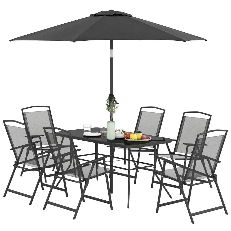 8 piece patio set with umbrella Outsunny 8 Piece Outdoor Dining Set, Patio Furniture Set with Umbrella
