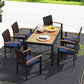 Outsunny Patio Table and Chairs Outdoor Dining Set w/ Acacia Wood Table Top, Cushions, for Backyard, Balcony, Garden, Black