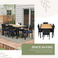 Outsunny Patio Table and Chairs Outdoor Dining Set w/ Acacia Wood Table Top, Cushions, for Backyard, Balcony, Garden, Black
