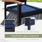 Outsunny Patio Table and Chairs Outdoor Dining Set w/ Acacia Wood Table Top, Cushions, for Backyard, Balcony, Garden, Black