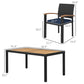 Outsunny Patio Table and Chairs Outdoor Dining Set w/ Acacia Wood Table Top, Cushions, for Backyard, Balcony, Garden, Black