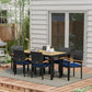 Outsunny Patio Table and Chairs Outdoor Dining Set w/ Acacia Wood Table Top, Cushions, for Backyard, Balcony, Garden, Black