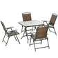 Outsunny 5 Pieces Patio Table and Chairs, Foldable Wicker Outdoor Dining Table Set with Umbrella Hole, Dark Brown