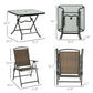 Outsunny 5 Pieces Patio Table and Chairs, Foldable Wicker Outdoor Dining Table Set with Umbrella Hole, Dark Brown