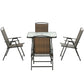 Outsunny 5 Pieces Patio Table and Chairs, Foldable Wicker Outdoor Dining Table Set with Umbrella Hole, Dark Brown