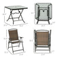 Outsunny 5 Pieces Patio Table and Chairs, Foldable Wicker Outdoor Dining Table Set with Umbrella Hole, Dark Brown