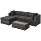 Outsunny 5-Piece Outdoor Sectional Furniture, Patio Sofa Set, PE Wicker Couch, Cushions, Pillows, Ottoman, Table, Charcoal