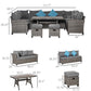 Outsunny 6 Piece Patio Furniture Set, PE Wicker Outdoor Furniture Conversation Set with 3 Sofas, 2 Ottomans and Slatted WPC Top Dining Table, All Weather Sectional Sofa Couch with Pillows, Gray