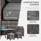 Outsunny 6 Piece Patio Furniture Set, PE Wicker Outdoor Furniture Conversation Set with 3 Sofas, 2 Ottomans and Slatted WPC Top Dining Table, All Weather Sectional Sofa Couch with Pillows, Gray