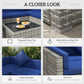 Outsunny 7 Pieces Outdoor Rattan Sofa Set, Wicker Patio Furniture Set with Glass Top Coffee Table, Pillows, Mixed Gray and Blue
