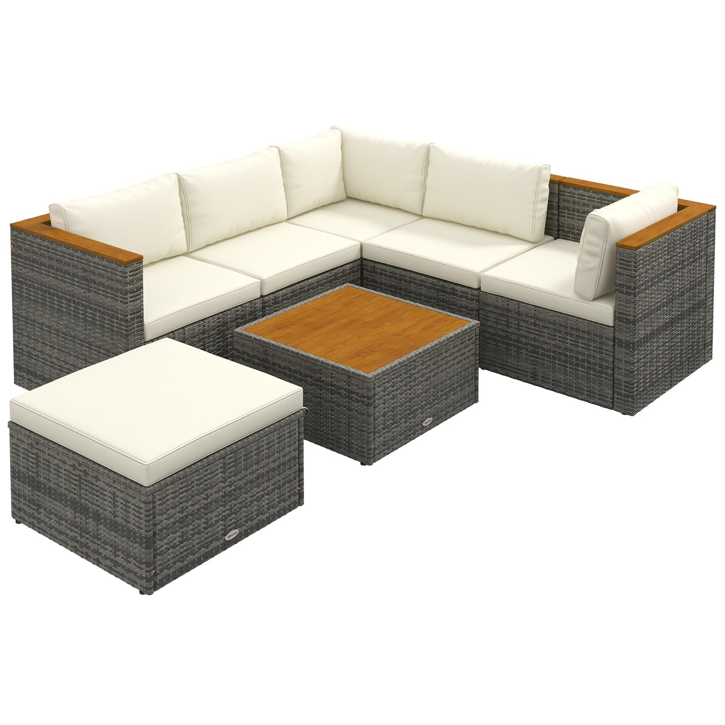 Outsunny 7 Pieces Outdoor Patio Furniture Set, PE Rattan Wicker Sectional Sofa Set with Cushions, Coffee Table, White