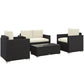 Outsunny 4 Pieces Rattan Sofa Set Wicker Patio Sofa Set with Loveseat Chairs Glass Top Coffee Table for Garden Outdoor Cream