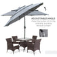 Outsunny 4 Piece Outdoor Patio Dining Furniture Set, 2 Folding Chairs, Adjustable Angle Umbrella, Wave Textured Tempered Glass Dinner Table, Brown