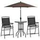 Outsunny 4 Piece Outdoor Patio Dining Furniture Set, 2 Folding Chairs, Adjustable Angle Umbrella, Wave Textured Tempered Glass Dinner Table, Brown
