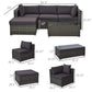 Outsunny 5-Piece Outdoor Sectional Furniture, Patio Sofa Set, PE Wicker Couch, Cushions, Pillows, Ottoman, Table, Charcoal