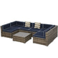 Outsunny 7-Piece Outdoor Wicker Patio Sofa Set, Modern Rattan Conversation Furniture Set with Cushions, Pillows and Tea Table - Blue