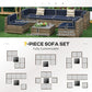 Outsunny 7-Piece Outdoor Wicker Patio Sofa Set, Modern Rattan Conversation Furniture Set with Cushions, Pillows and Tea Table - Blue