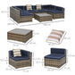 Outsunny 7-Piece Outdoor Wicker Patio Sofa Set, Modern Rattan Conversation Furniture Set with Cushions, Pillows and Tea Table - Blue