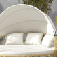 Outsunny Patio Furniture Set, Round Outdoor Daybed with Retractable Canopy, Hollow Wicker PE Rattan Sectional Sofa with Washable Couch Cushions for Pool, Lawn, Cream White