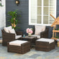 Outsunny 5pc Patio Furniture Set, All Weather PE Rattan Conversation Chair and Ottoman Set w/ Table, Cushion Pillows, Beige