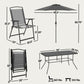 Outsunny 8 Piece Outdoor Dining Set, Patio Furniture Set with Umbrella, 6 Folding Chairs, Rectangle Table and Mesh Seat, Black