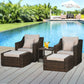 Outsunny 5pc Patio Furniture Set, All Weather PE Rattan Conversation Chair and Ottoman Set w/ Table, Cushion Pillows, Beige