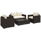 Outsunny 4 Pieces Rattan Sofa Set Wicker Patio Sofa Set with Loveseat Chairs Glass Top Coffee Table for Garden Outdoor Khaki