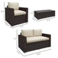 Outsunny 4 Pieces Rattan Sofa Set Wicker Patio Sofa Set with Loveseat Chairs Glass Top Coffee Table for Garden Outdoor Khaki